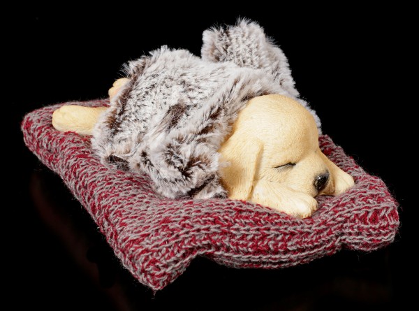 Dog Figurine asleep on red Blanket