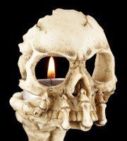 Teelichthalter - Skeletthand mit Totenkopf