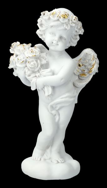 Engel Figur - Putte mit Rosenstrauß