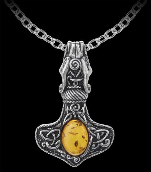 Amber Dragon Thorhammer - Alchemy Pendant