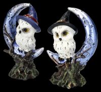 Owls Figurines on Crescent Moon Set of 2