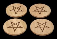 Wooden Coaster with Engraved Pentagram - Set of 4