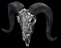 Wall Plaque - Ram Skull with Ornaments medium silver
