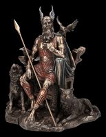Odin Figur mit Wölfen und Rabe auf Thron