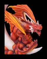 Dragon Figurine red - Fire Dragon on Crescent Moon