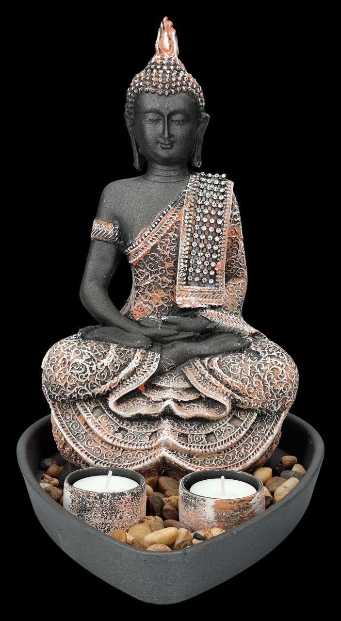 Buddha 2 Teelichthaltern mit Deko - Set Figur