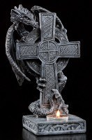Teelichthalter - Drache mit keltischem Kreuz