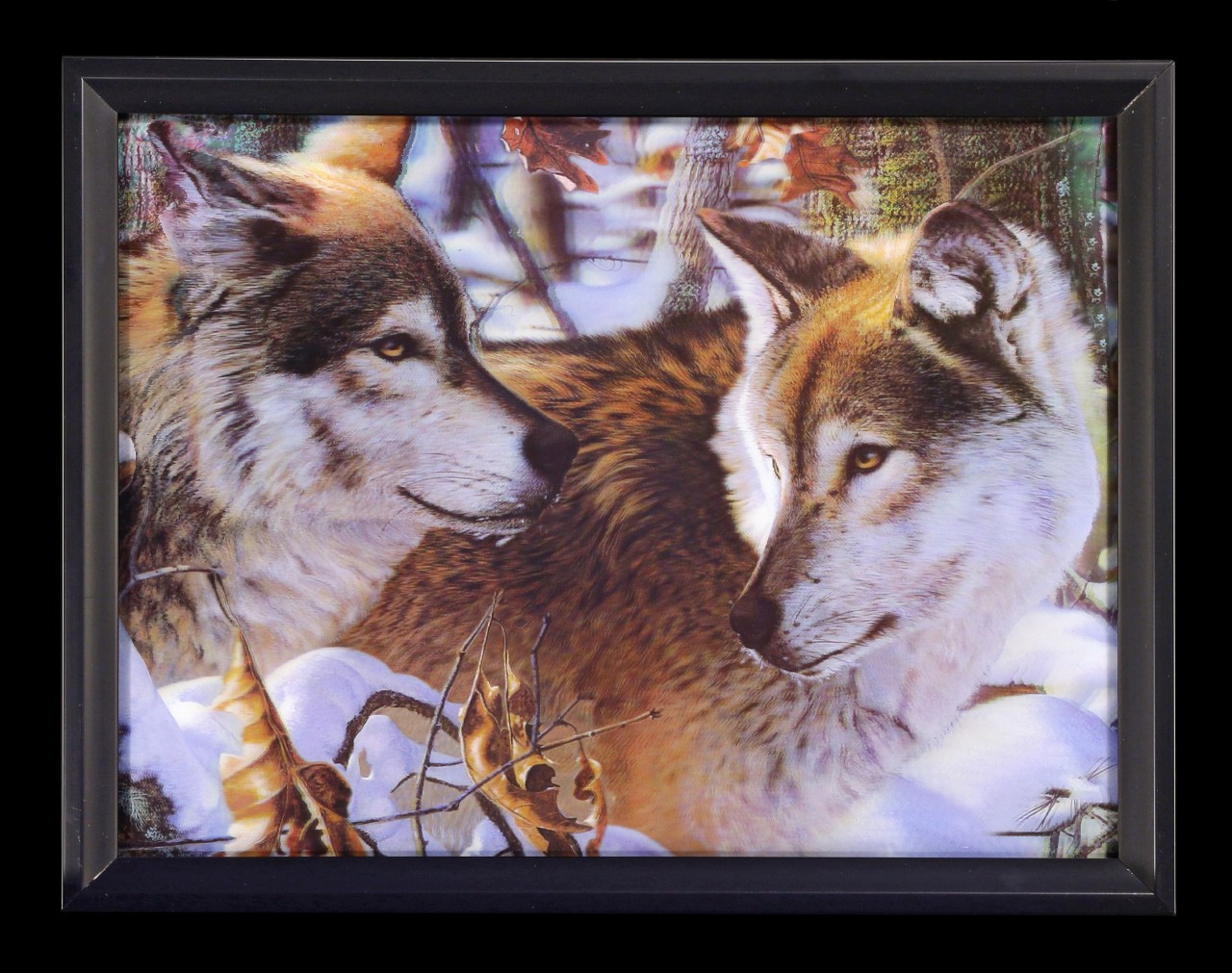 3D-Bild im Rahmen - Wölfe im Winterwald