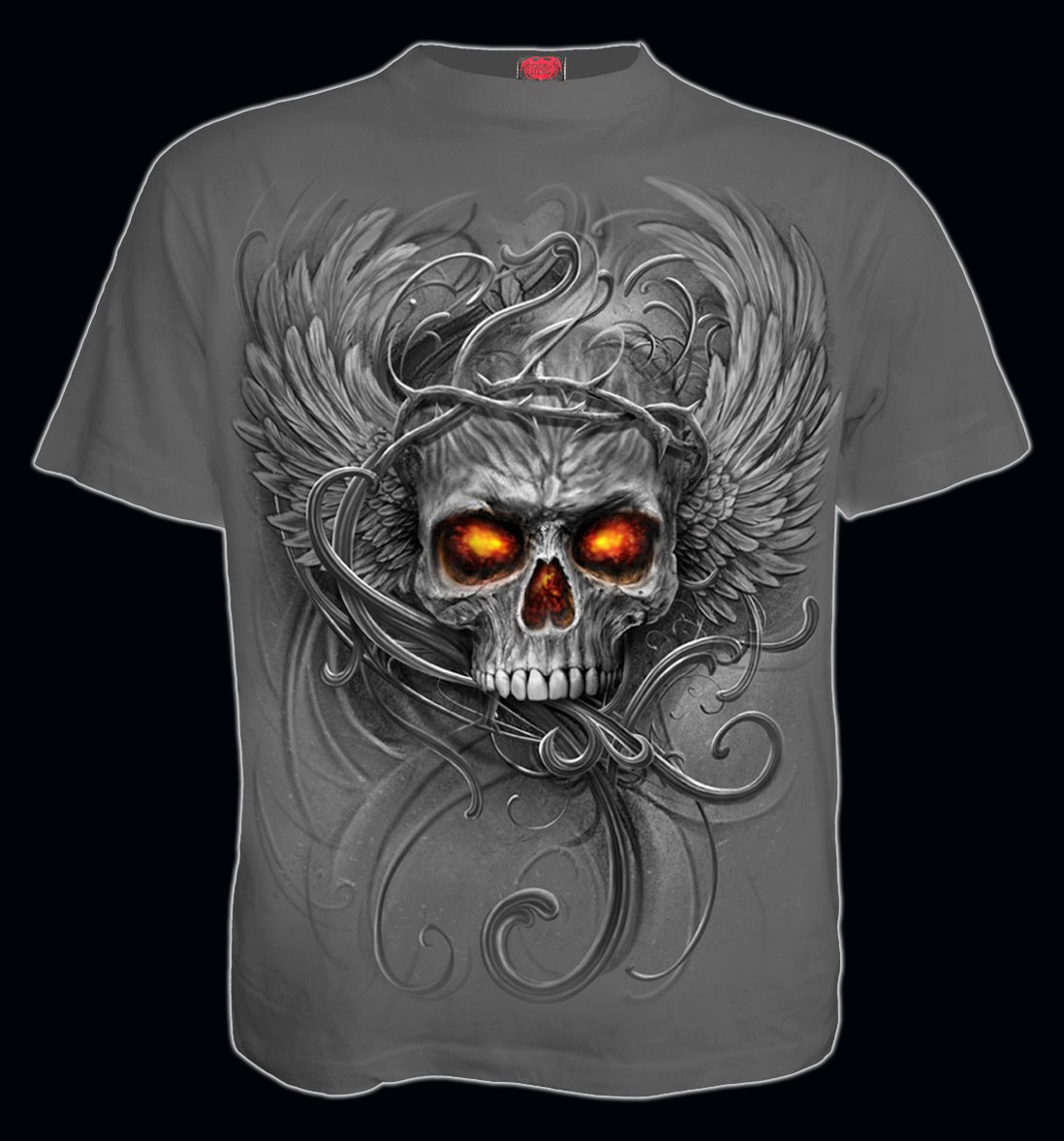Spiral Gothic Totenkopf T-Shirt grau - Roots of Hell