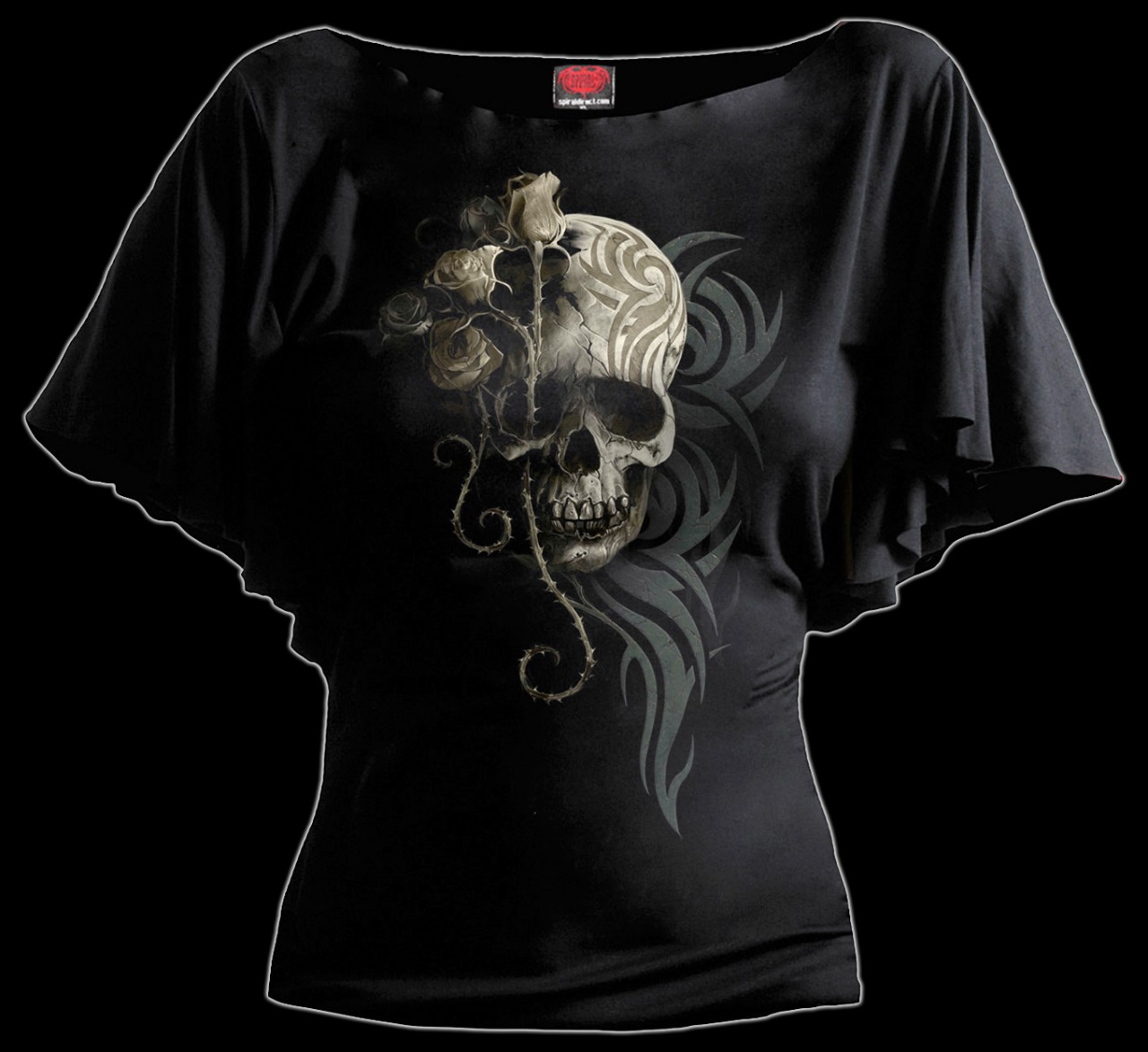 Damen Totenkopf Shirt - Dark Angel, Damen Shirts & Tops, Spiral Gothic, Kleidung, Gothic-Shop