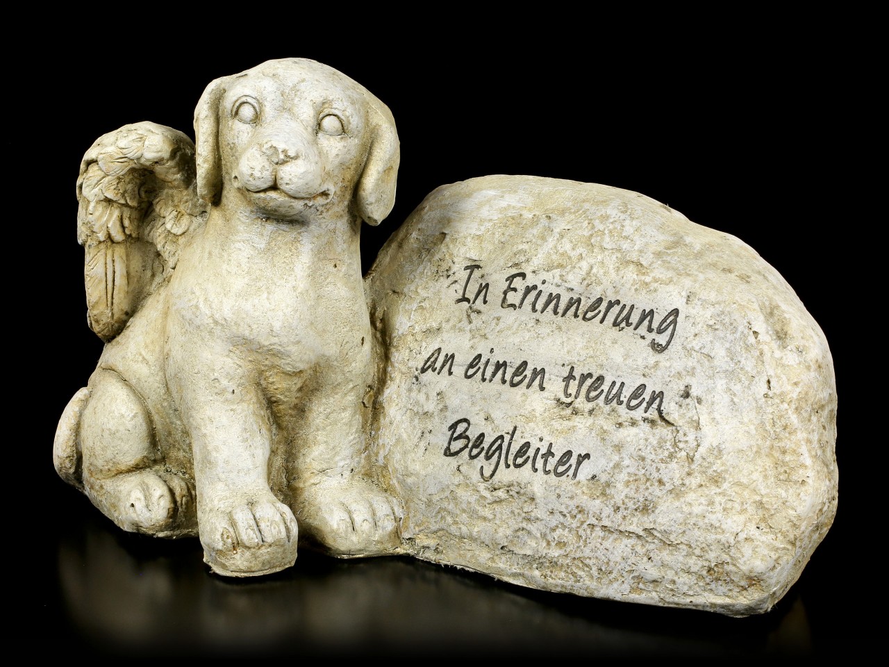 Hunde Engel Figur neben Grabstein