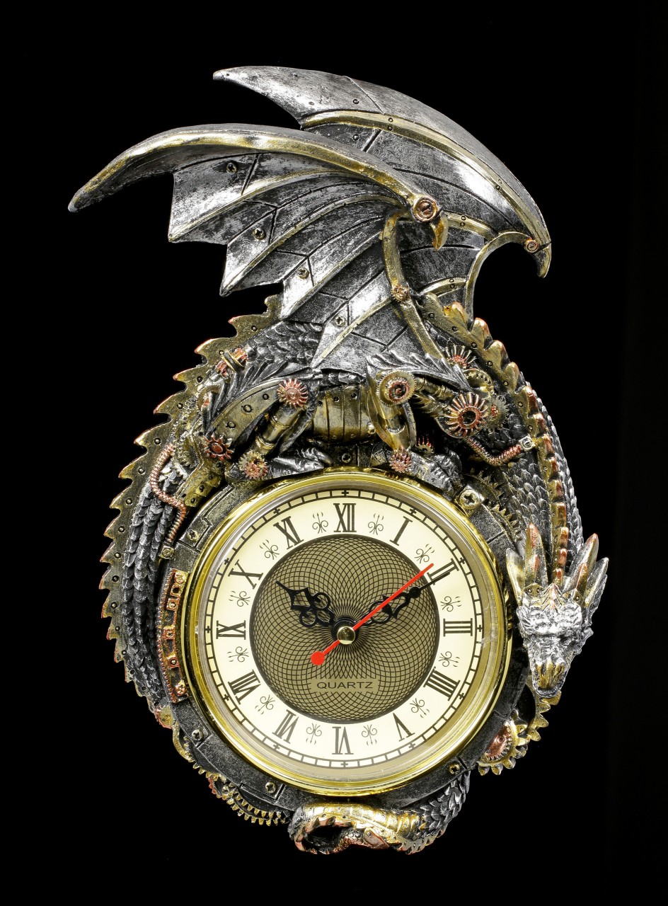 Steampunk Drachen Wanduhr - Clockwork Protector