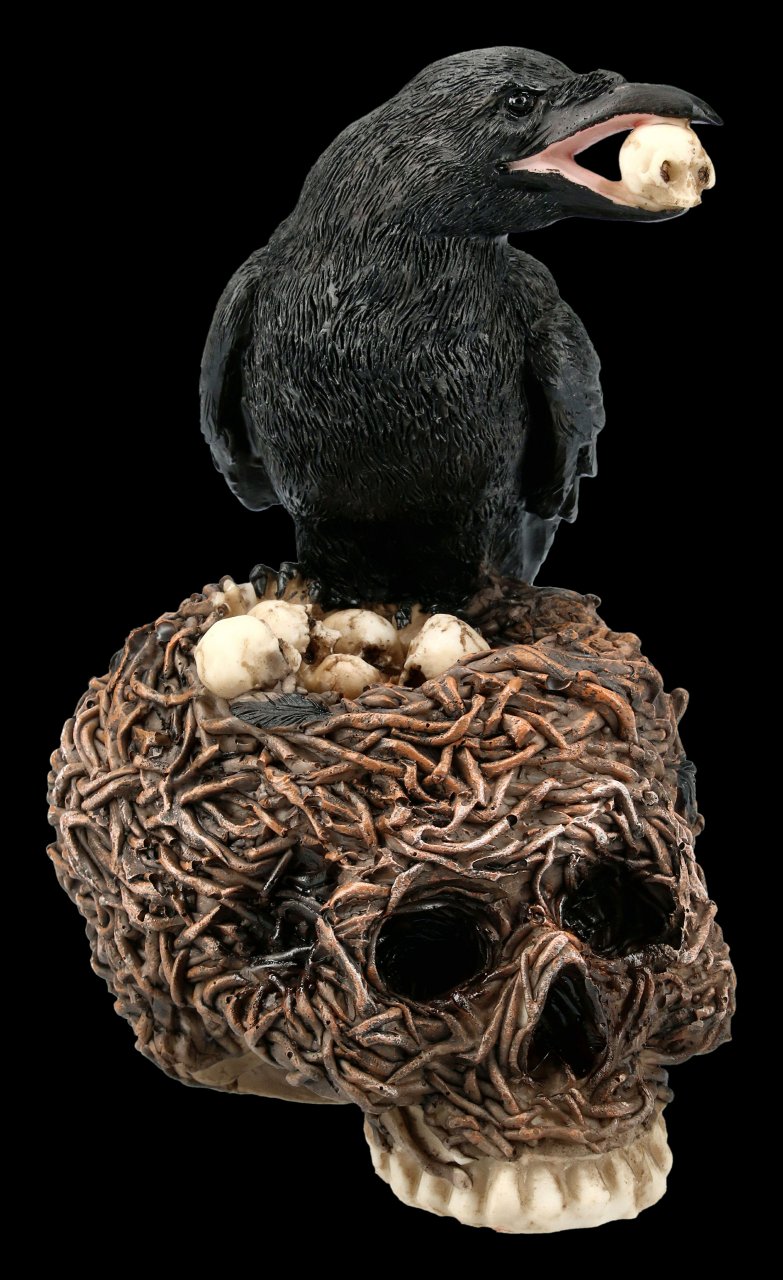 Raven Figurine on Skull-Nest