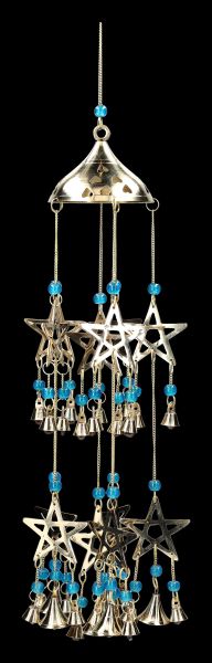 Windspiel - Pentagramme mit Glocken blau