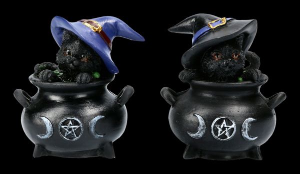Cat Figurines with Cauldron Set of 2 - Hubble & Bubble