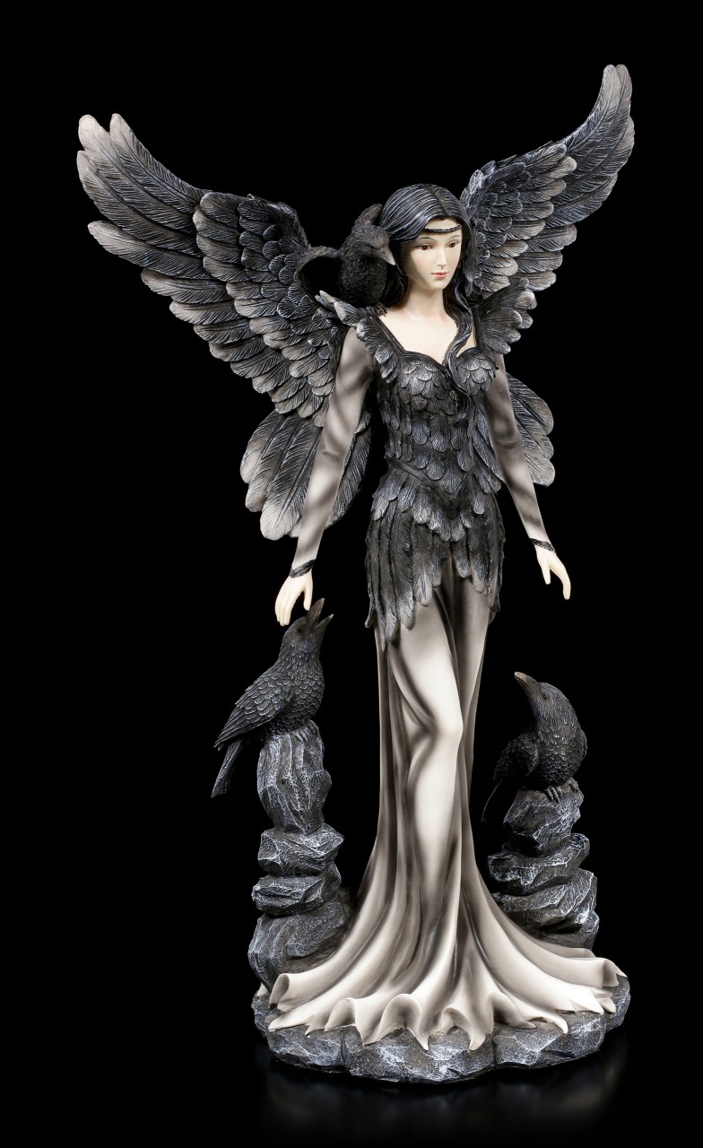 Große Gothic Engel Figur - Andra mit Raben