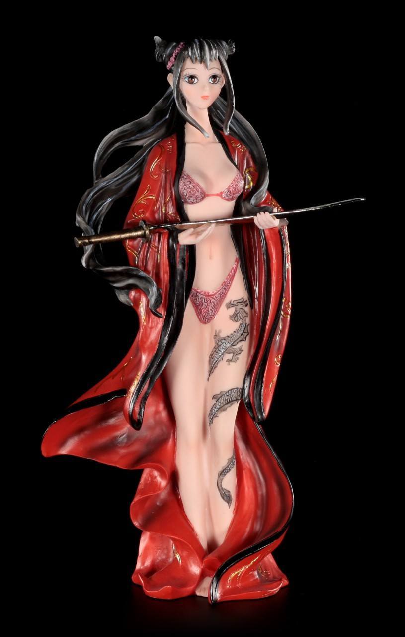 Sexy Manga Figurine - Red with Samurai Sword