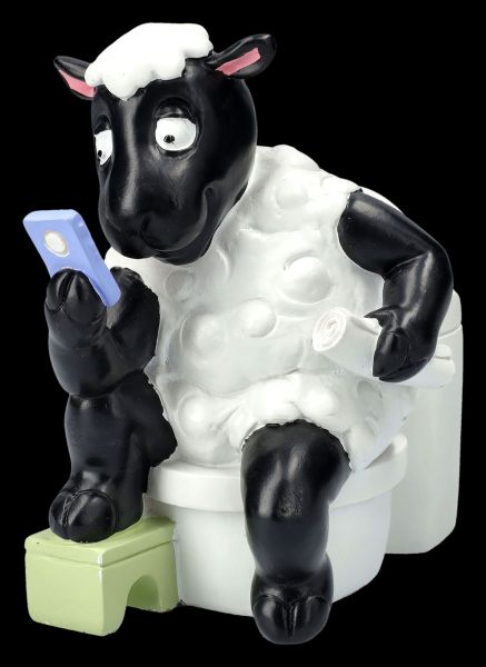 Lustige Schaf Figur - Handyzeit am Klo