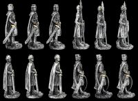 Knight Figurines Set of 12 silver with Castle Display