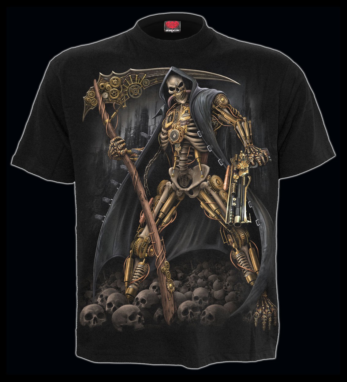Spiral Gothic Reaper T-Shirt - Steampunk Skeleton