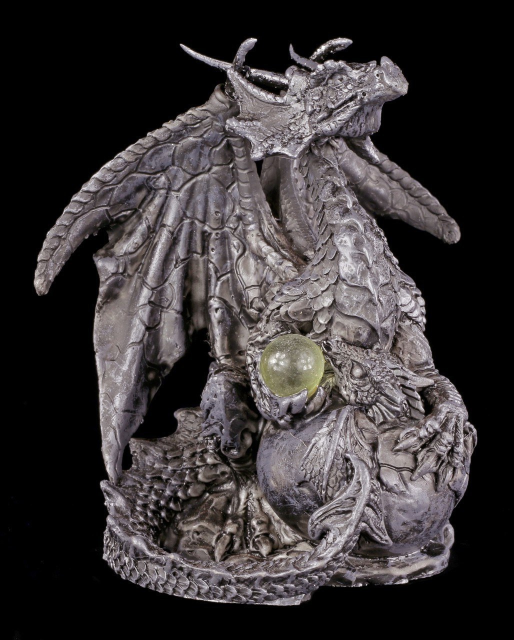 Dragon Figurine with Baby and Glass Ball