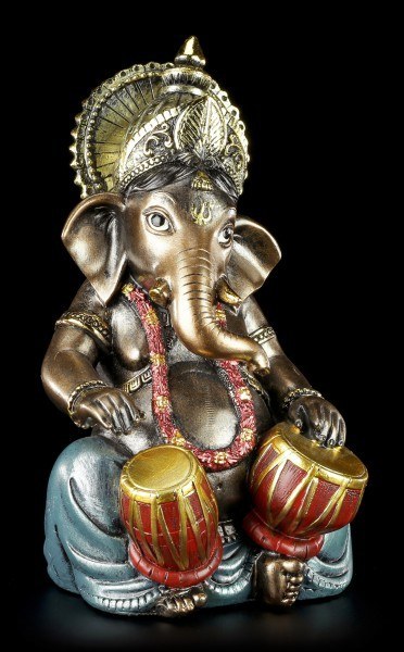 Kleine Ganesha Figur musizierend mit Tabla