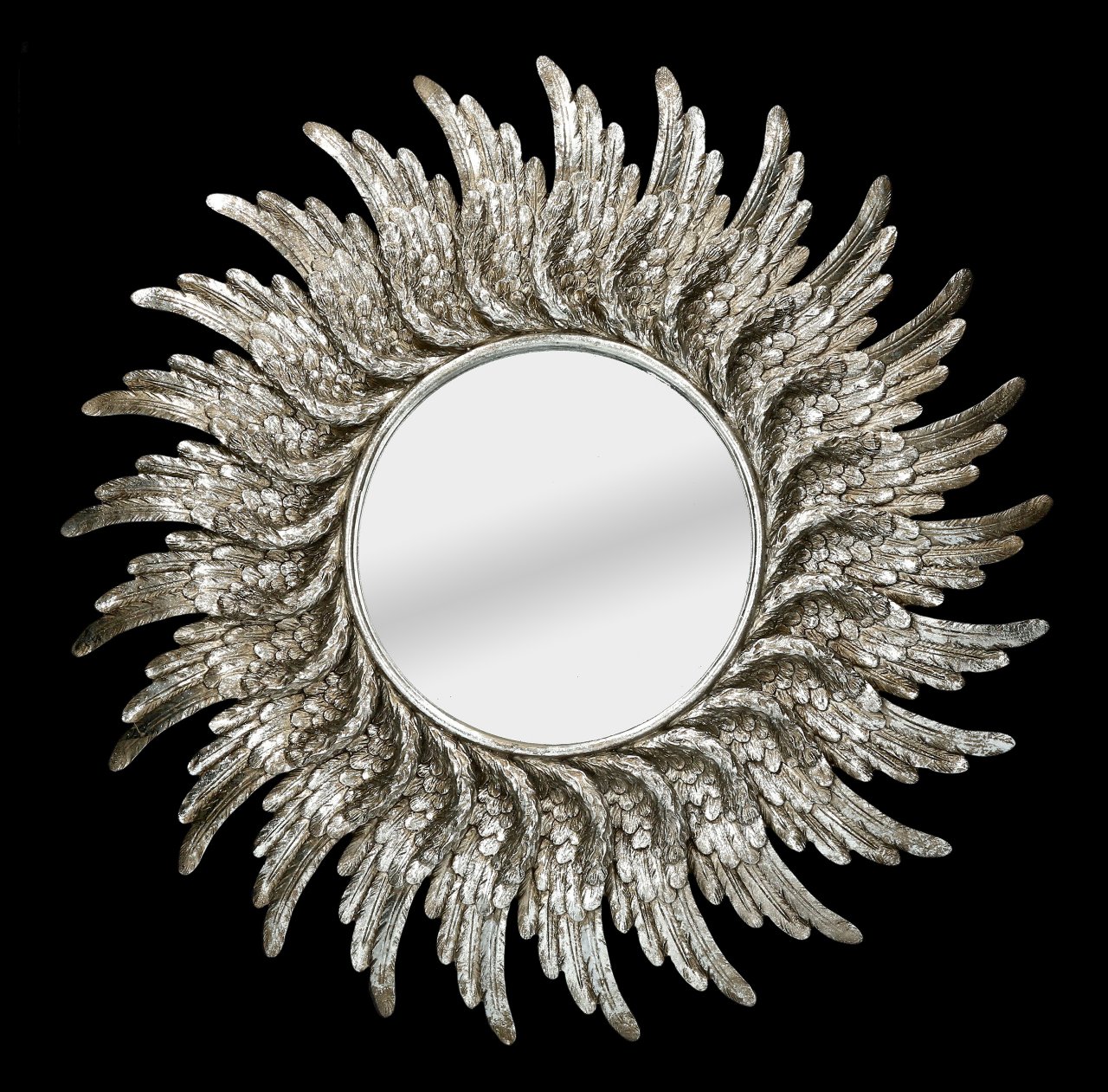 Round Wall Mirror - Angel Wings silver colored