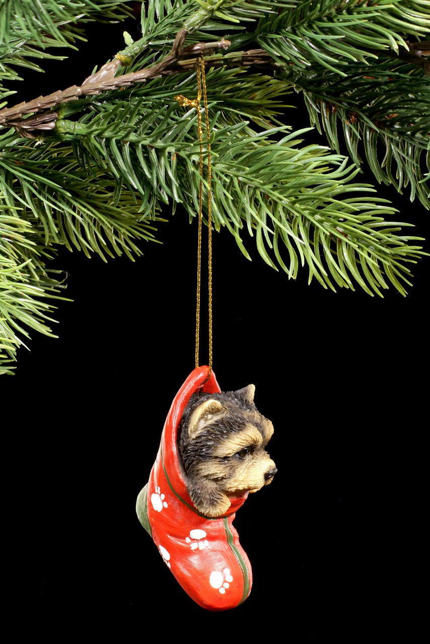 Christmas Tree Decoration Dog - Yorkie in Stocking