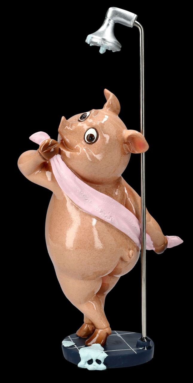 Funny Pig Figurine Taking Shower