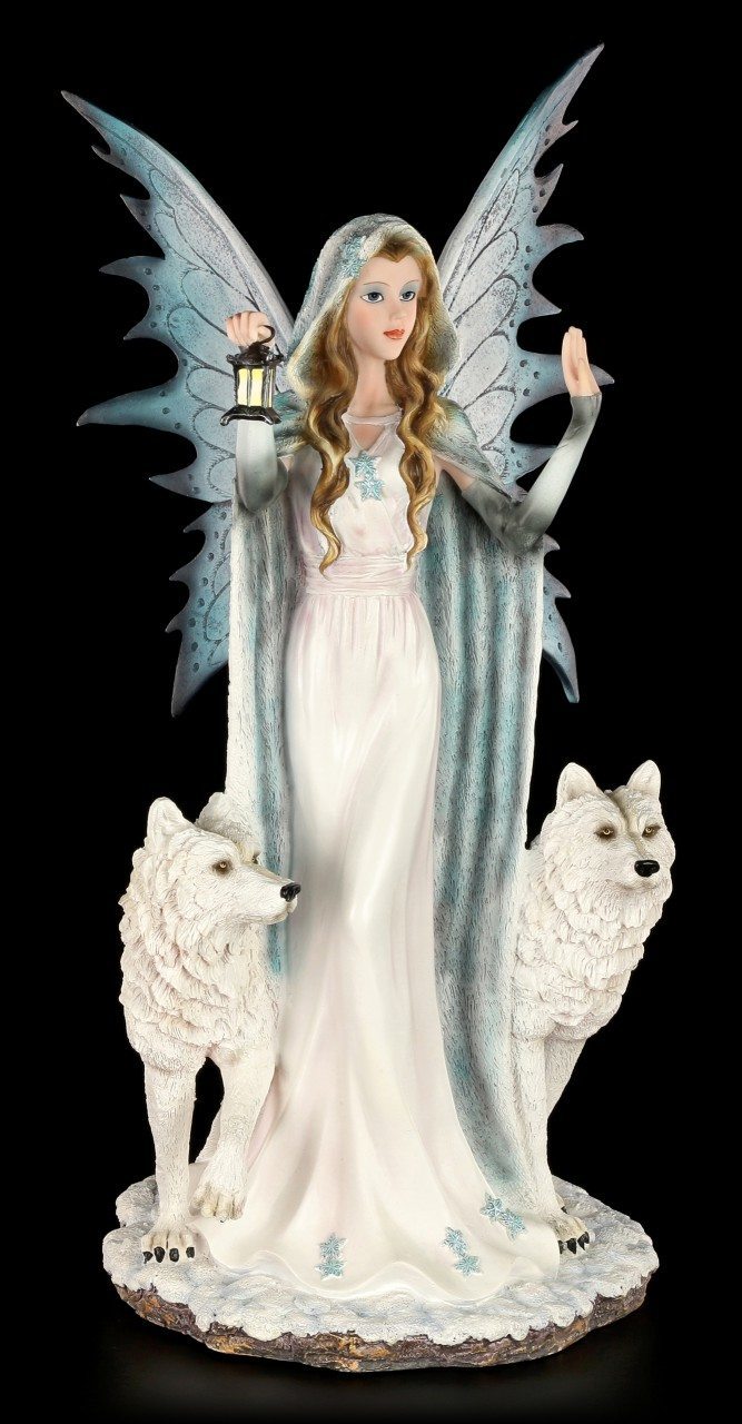 Elfen Figur - Sanaha mit zwei weißen Wölfen