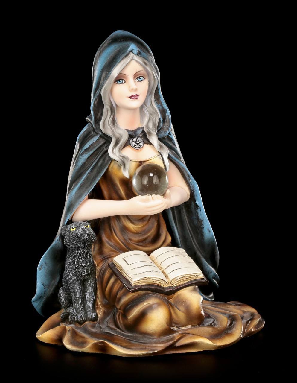 Witch Figurine - Misty with black Cat and Spellbook