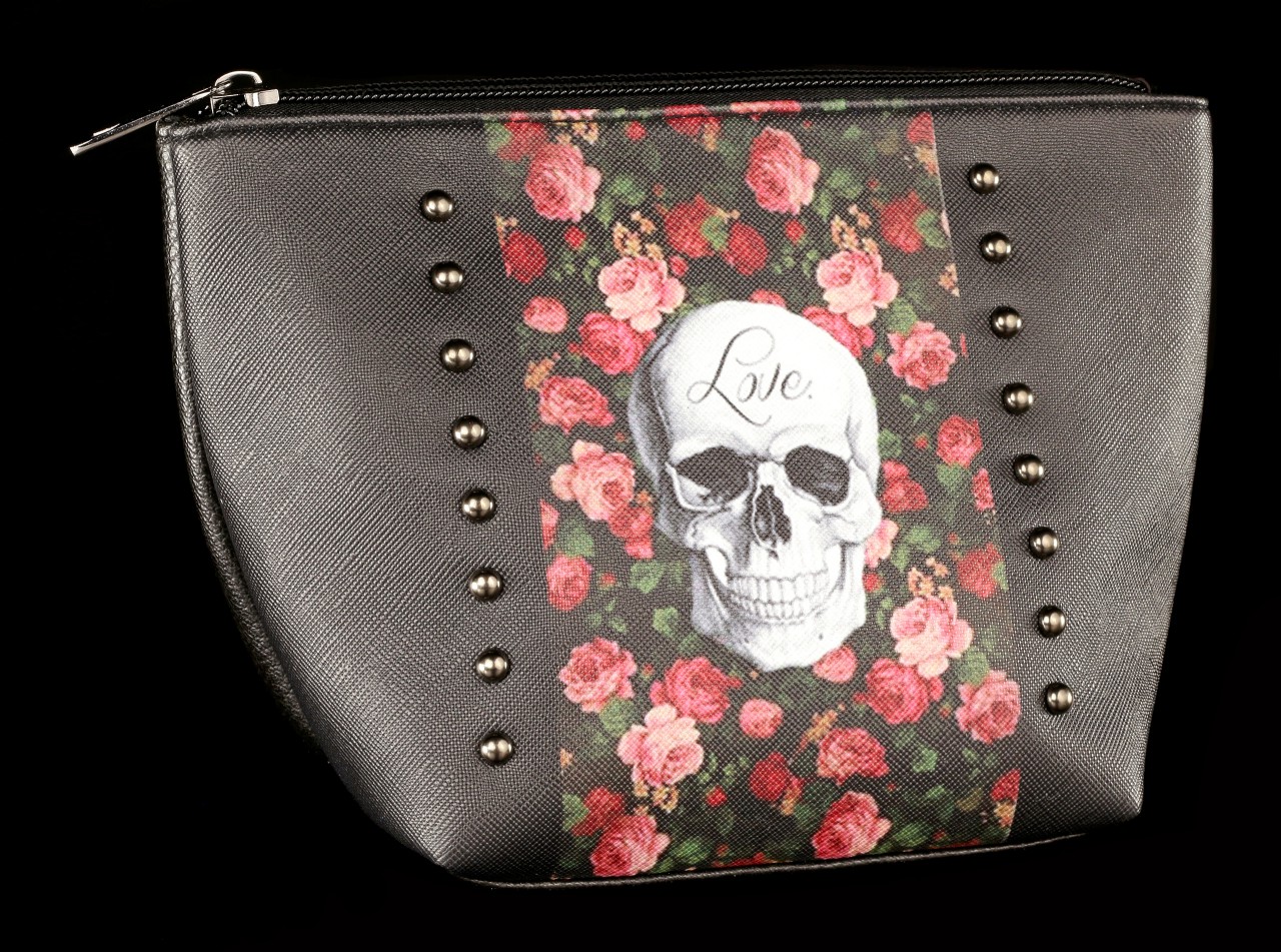 Flat Cosmetic Bag - Rose Skull