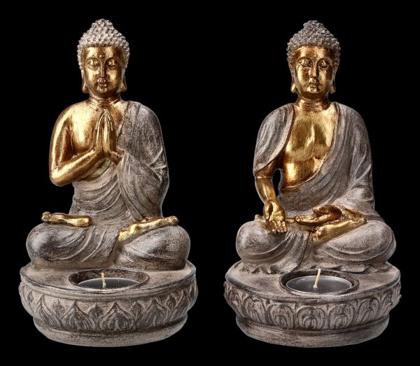 Buddha Figuren mit Teelicht - 2er Set