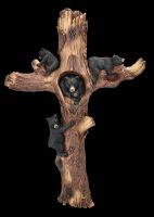 Wall Plaque Cross - Black Bears on Tree