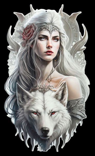 Blechschild - Magische Kriegerin mit Wolf