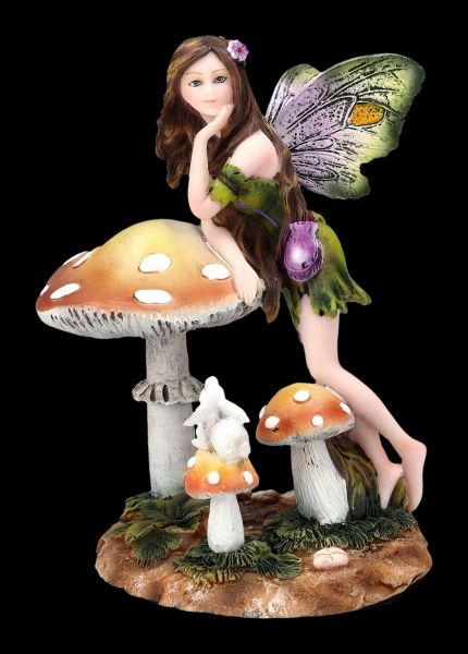 Fee Statue Fantasy Fairy Elfen Figur Dracolia mit Blätterflügeln und Drache 