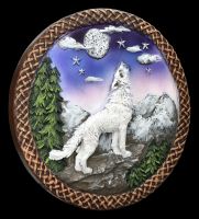 Wandrelief - Weißer Wolf in den Bergen