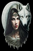 Blechschild - Mystische Magierin mit Wolf