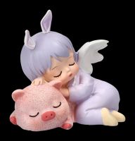 Dekofigur - Schlafendes Engelchen mit Schweinchen