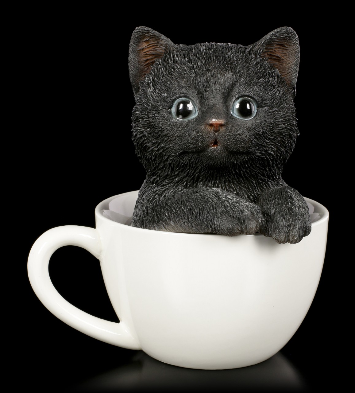 Schwarzes Kätzchen in Tasse