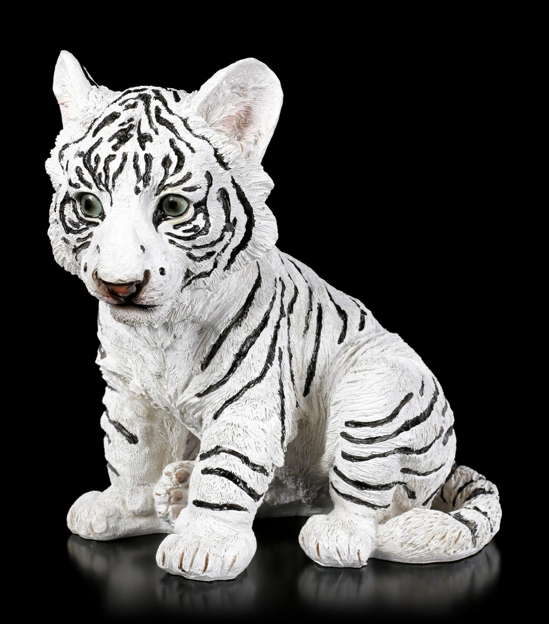 Baby sitzend Weiße Tiger Figur Tigerbaby Tigerjunges Raubtier Deko 