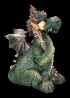 Dragon Figurine green with Welcome Sign