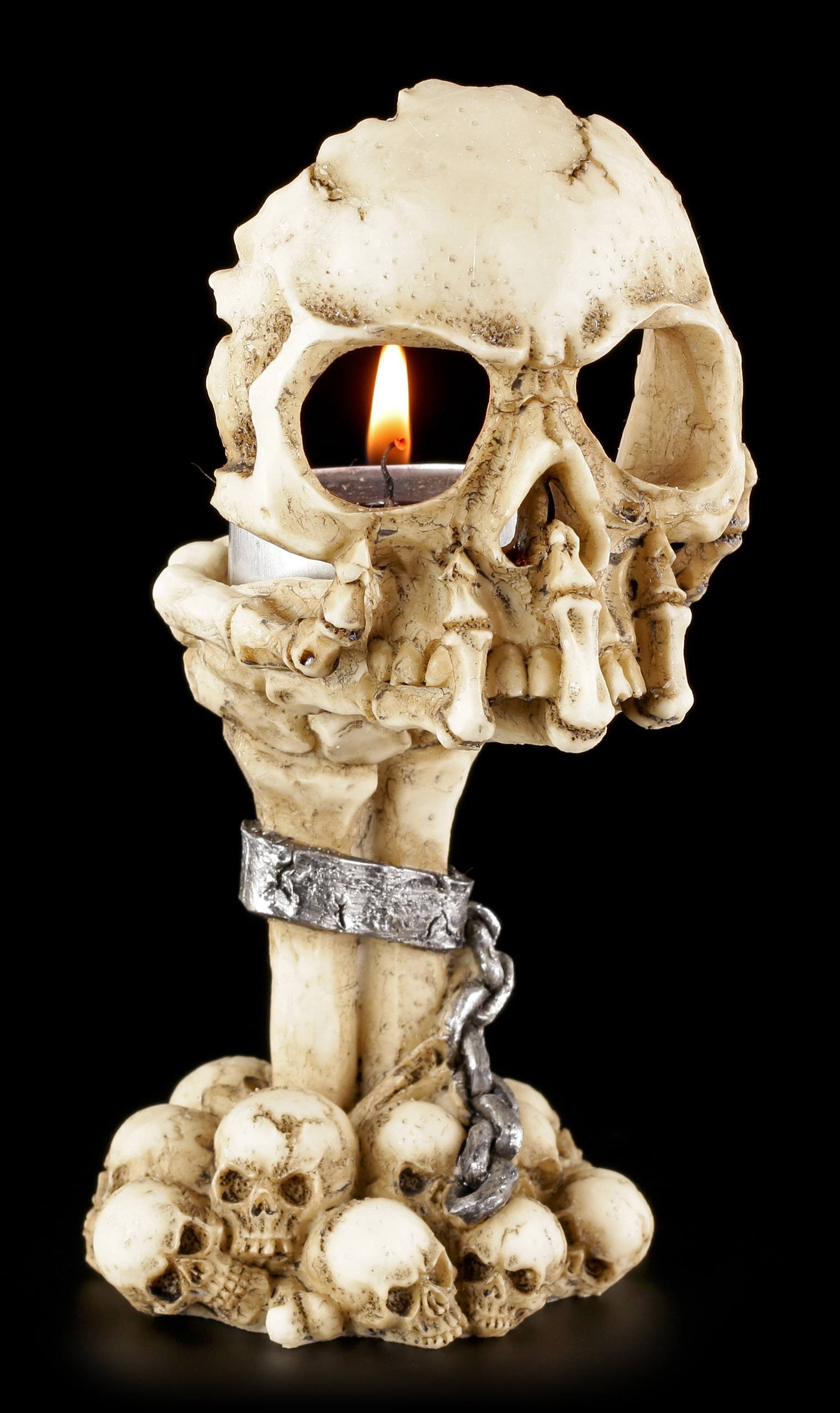 Skeletthand mit Totenkopf Teelichthalter Kerzenhalter Schädel Gothic 