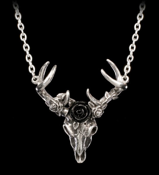 Alchemy Gothic Necklace - White Hart, Black Rose