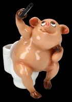 Funny Pig Figurine - Selfie at the Toilet