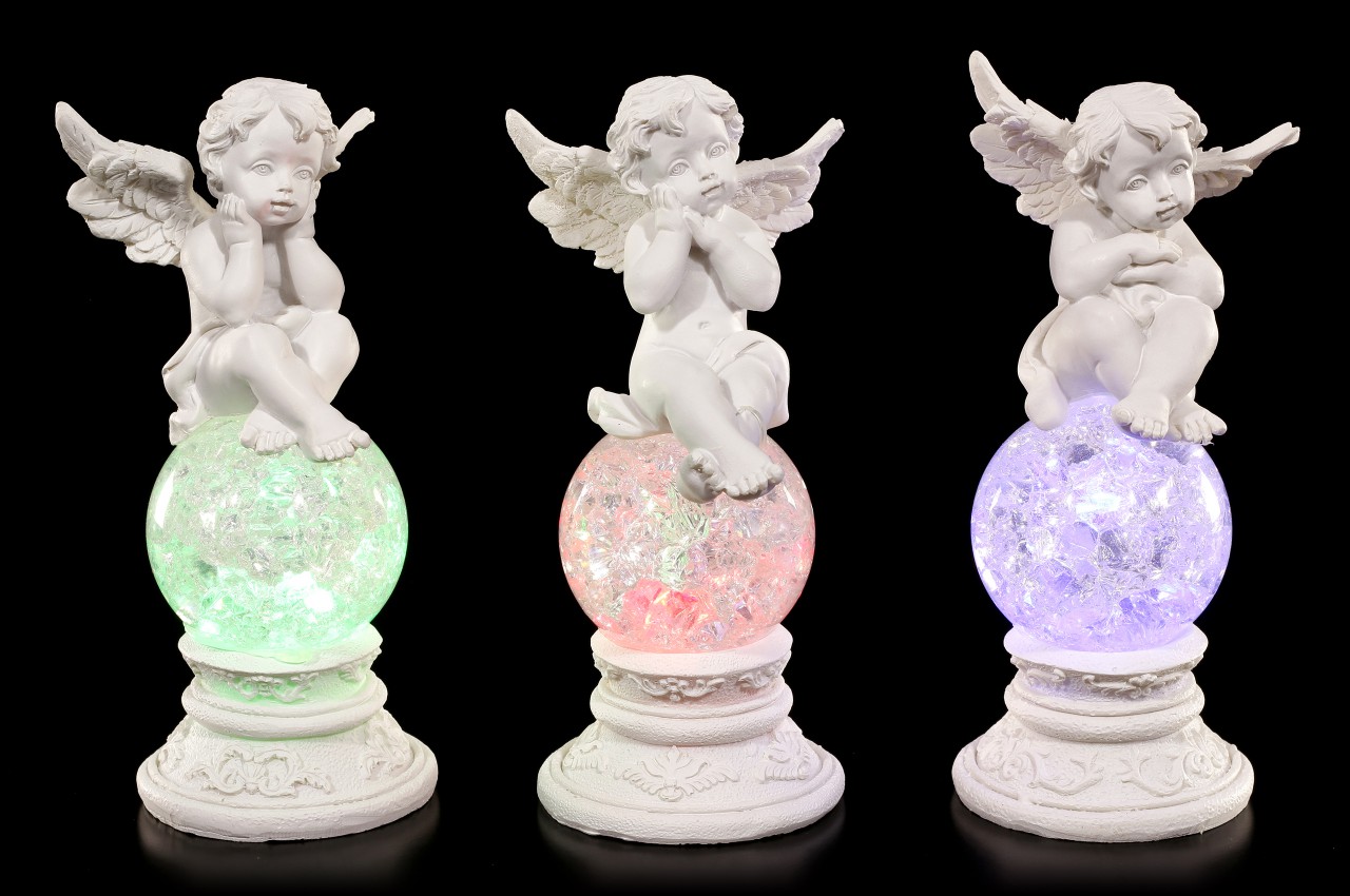 Angel Figurine on Glass Ball with LED - Set of 3