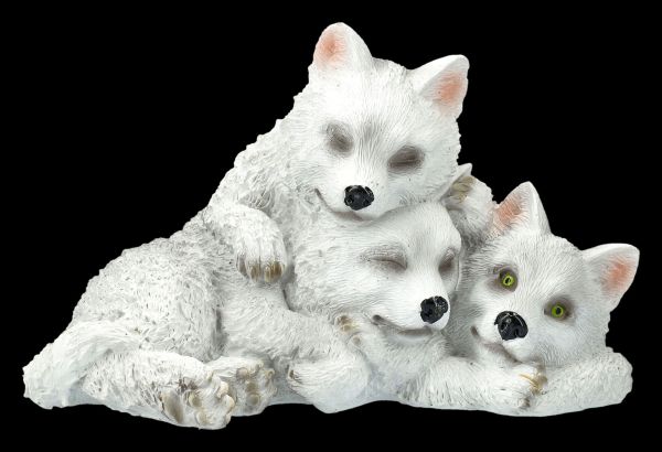 Wolf Figurine - Polar Wolf Puppies cuddling