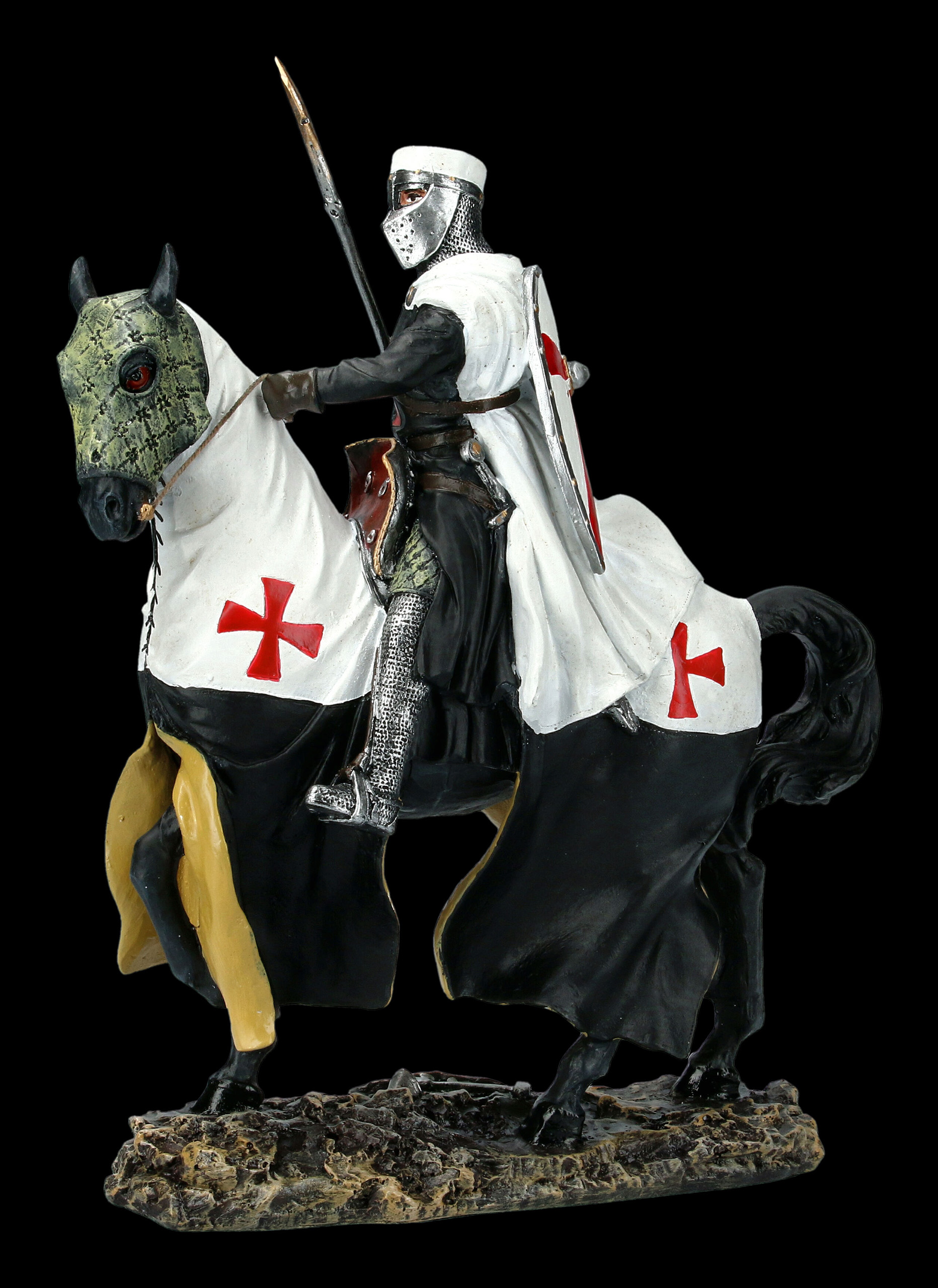Tempelritter Figur auf Pferd im GaloppDekofigur Dekoartikel Mittelalter H25cm 