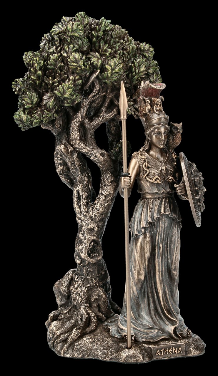 Athena Figur unter heiligem Olivenbaum