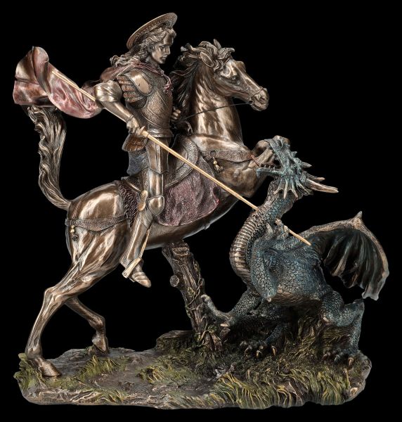 Heiliger Georg Figur auf Pferd - Tötet den Drachen